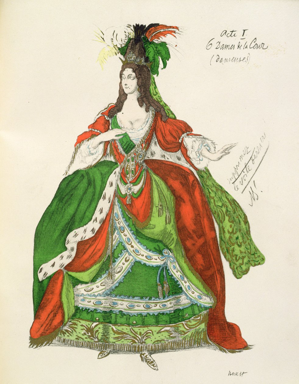 Kostuum voor een vrouwelijke hoveling en danseres, uit Doornroosje, 1921 door Leon Bakst