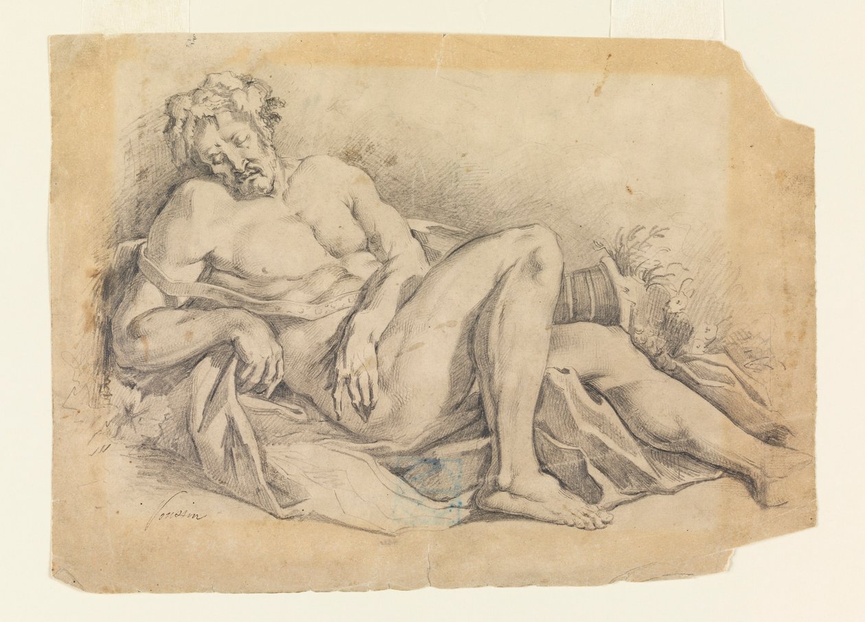 Tekening, slapende Bacchus door Leon Dabo