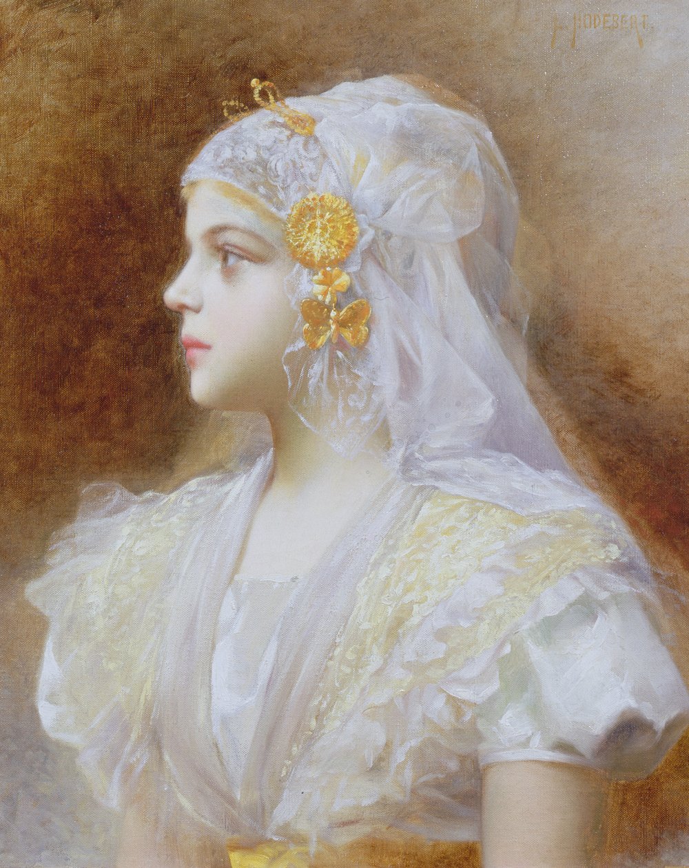 Portret van een meisje door Leon Auguste Cesar Hodebert