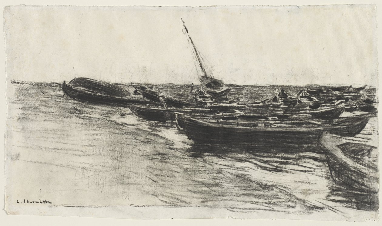 Boten op het strand door Leon Augustin Lhermitte