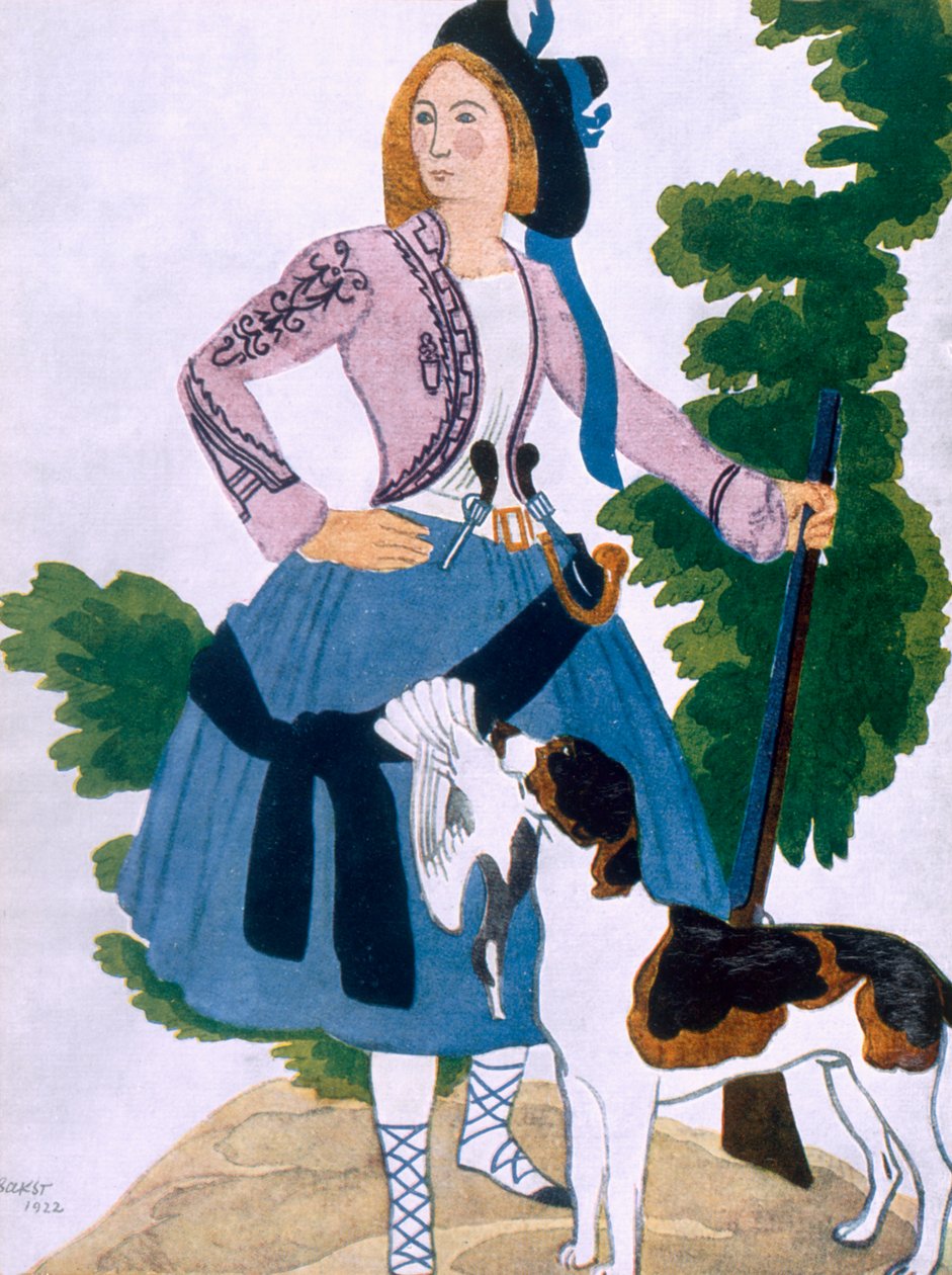Kostuumontwerp voor De Jageres, 1922 door Leon Bakst