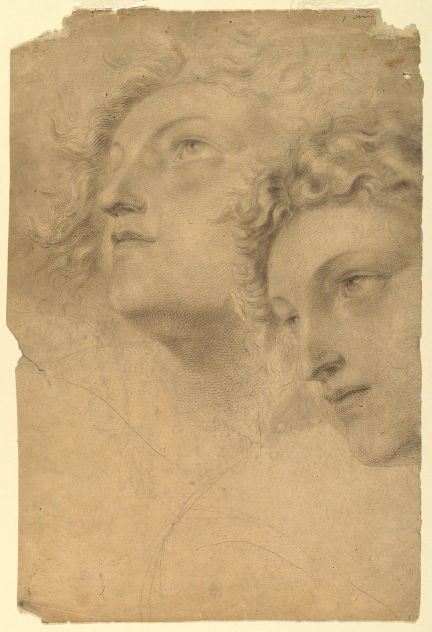 Tekening, Twee vrouwenhoofden, 1886-92 door Leon Dabo