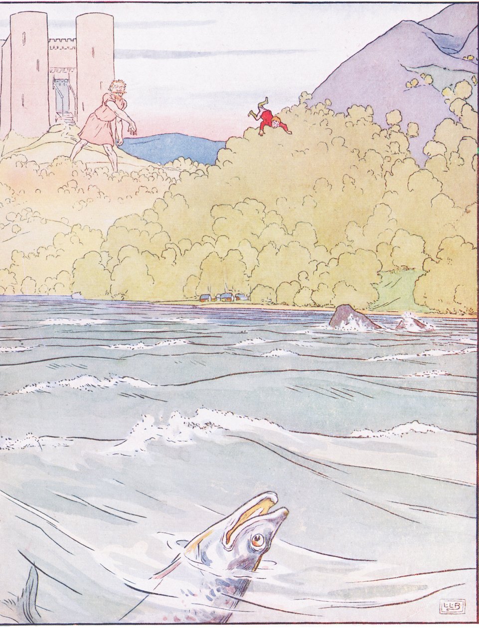 Het monster gooide Tom ver weg in de zee door Leonard Leslie Brooke