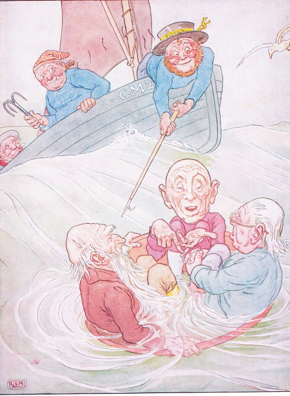 Drie wijzen uit Gotham, gingen naar zee in een kom door Leonard Leslie Brooke