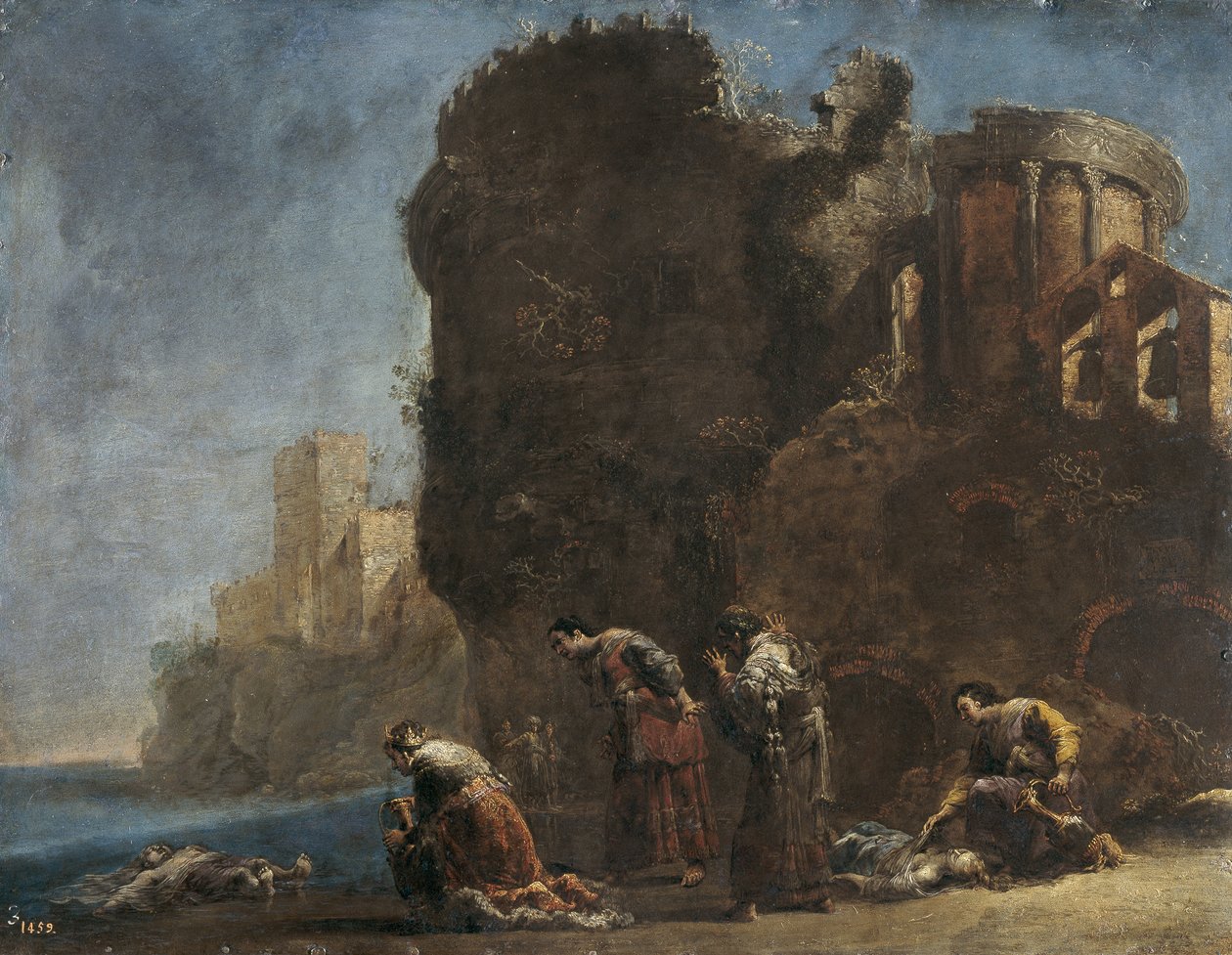 Hecuba rouwend, ca. 1630 door Leonard Bramer