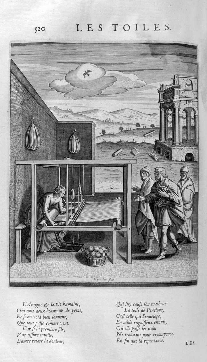 Les Toiles de Minerva, c.1615 (gravure) door Leonard Gaultier