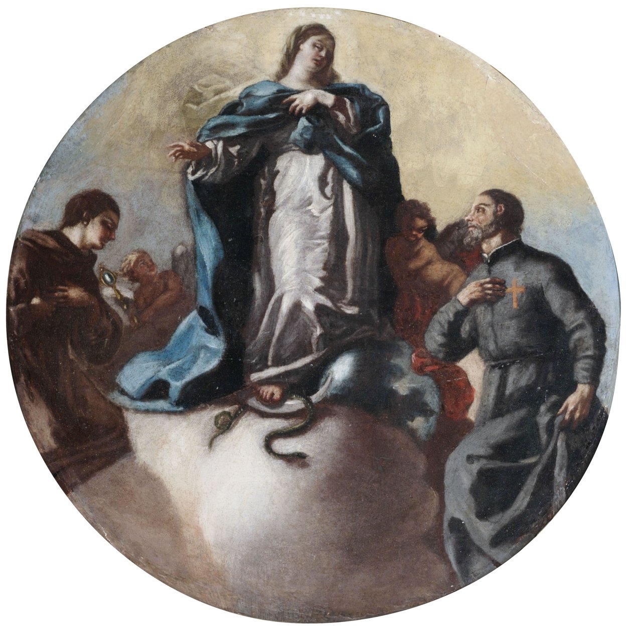 De onbevlekte maagd met Sint Antonius en Sint Camillo van Lellis door Leonardo Antonio Olivieri