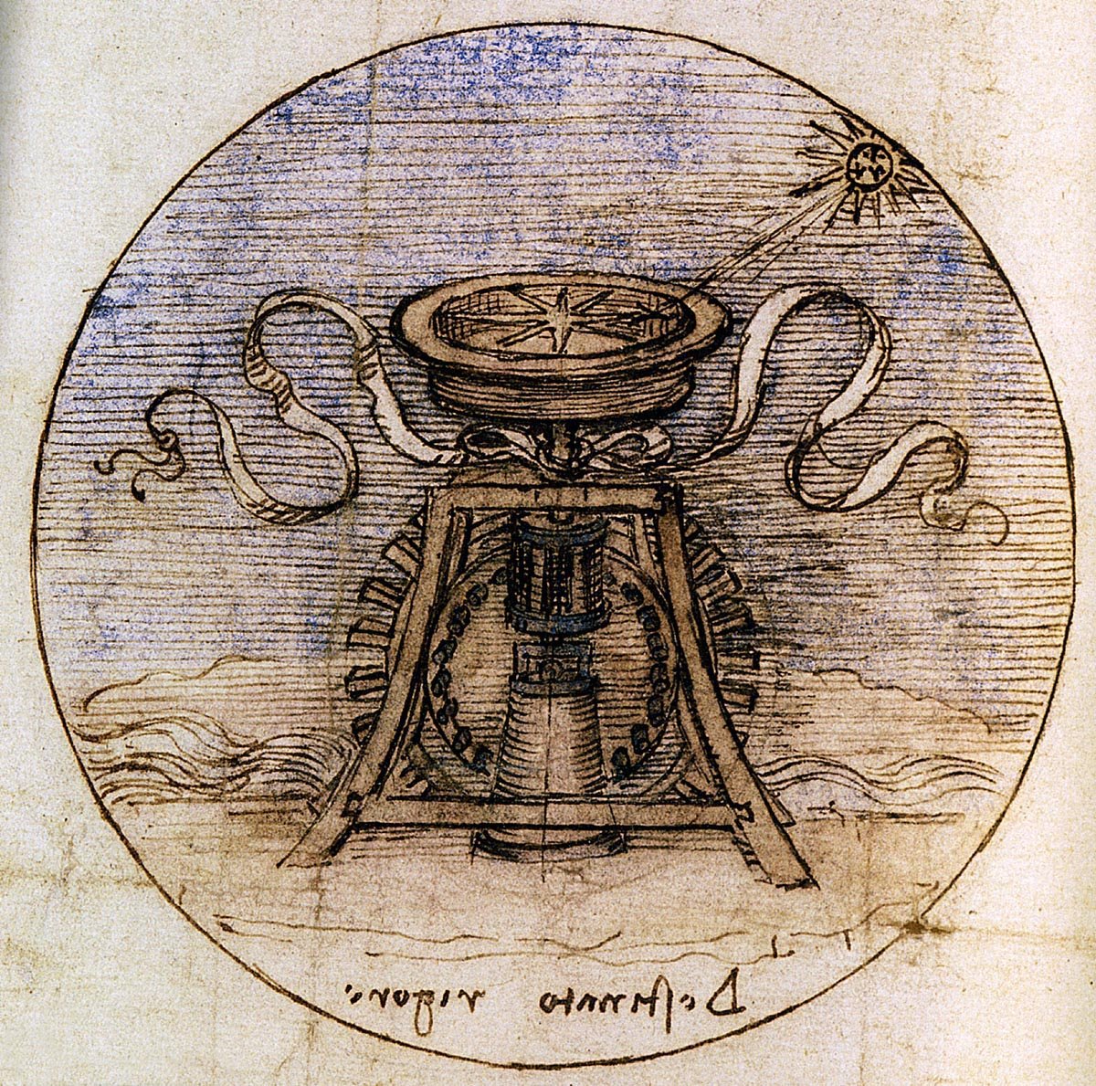 Een water aangedreven kompas door Leonardo da Vinci