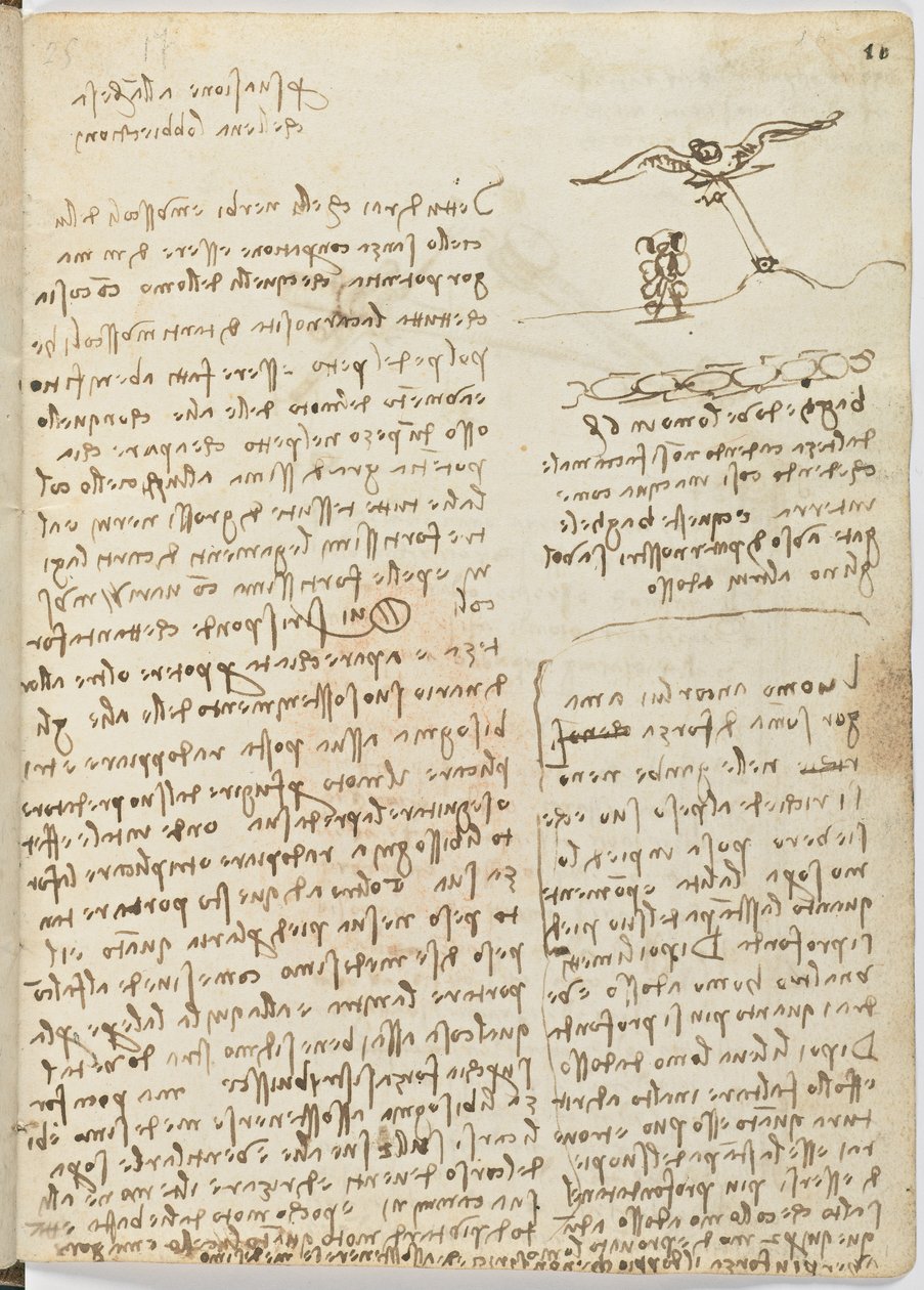 Vogelvluchtcode, c. 1505-06, blad 16 recto door Leonardo da Vinci