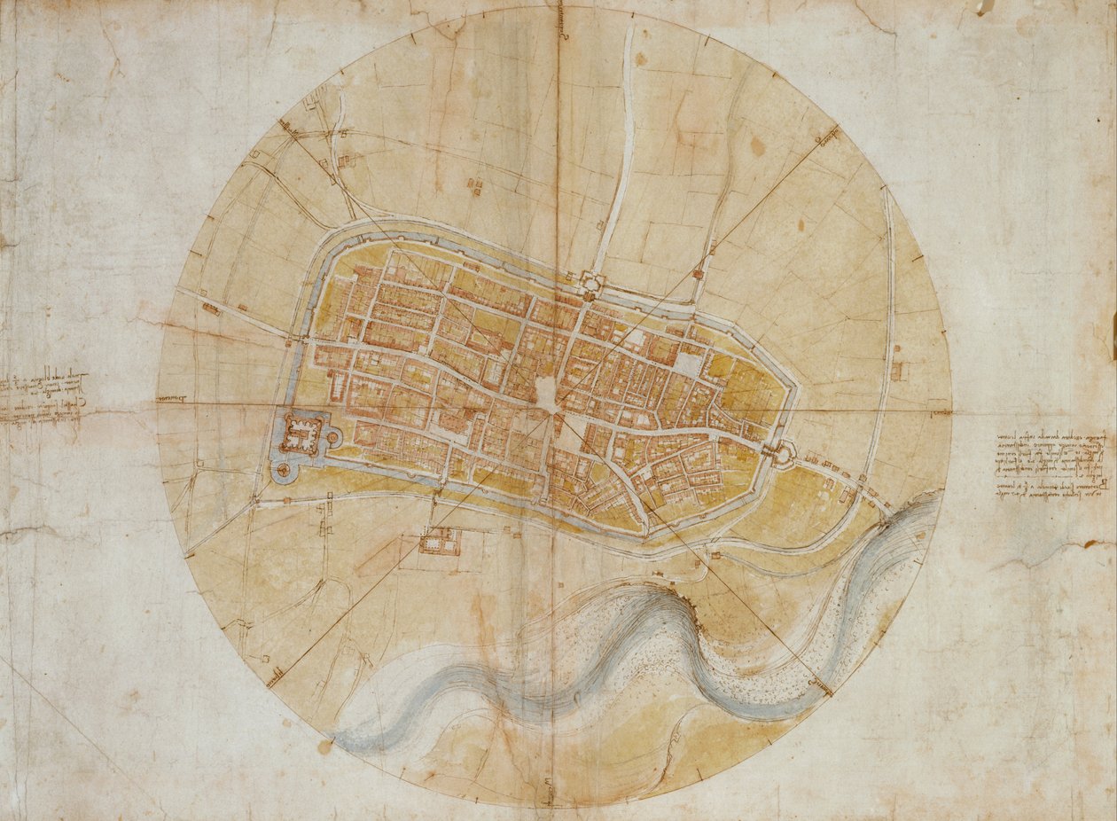 Plan van Imola door Leonardo da Vinci