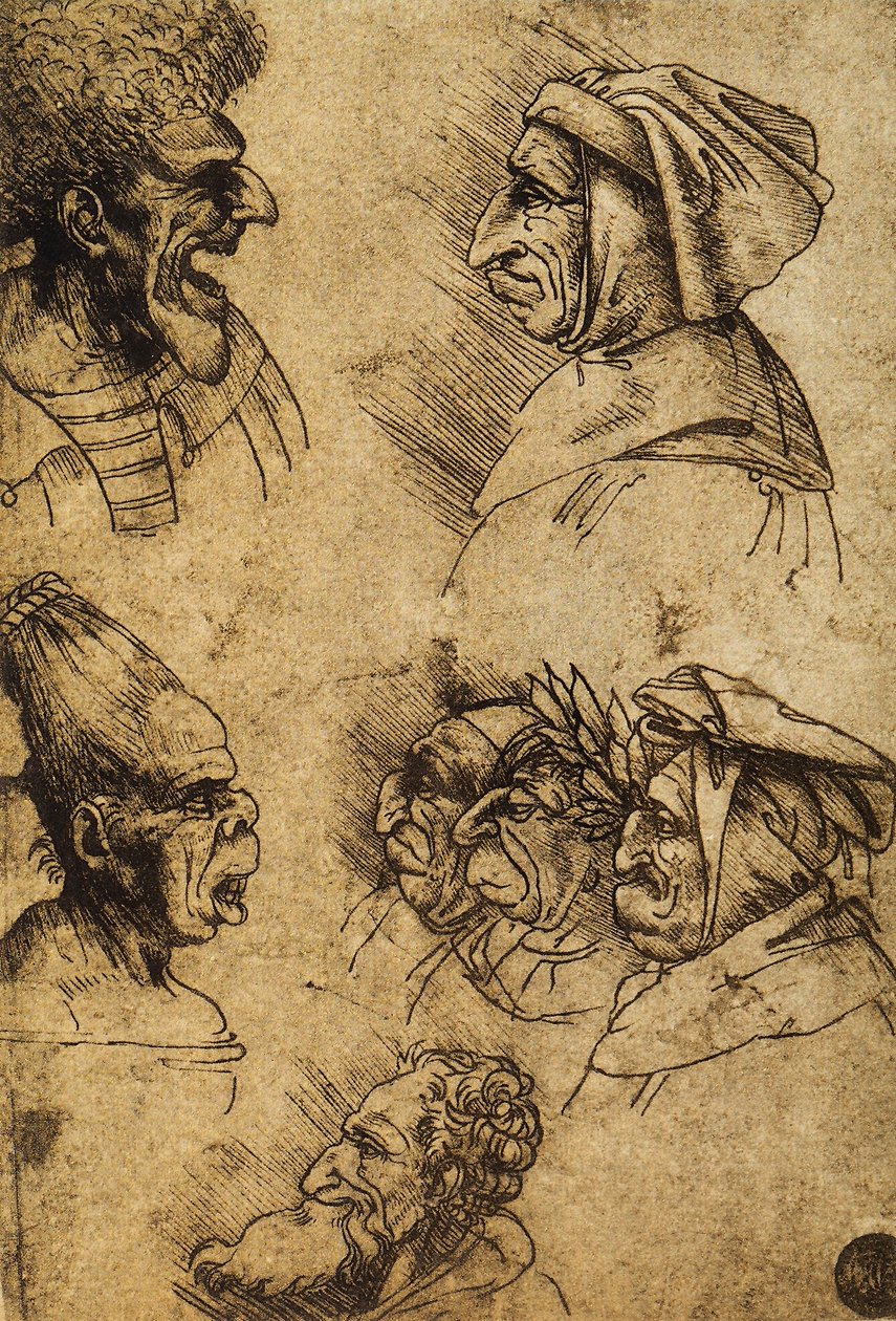 Zeven groteske hoofden door Leonardo da Vinci