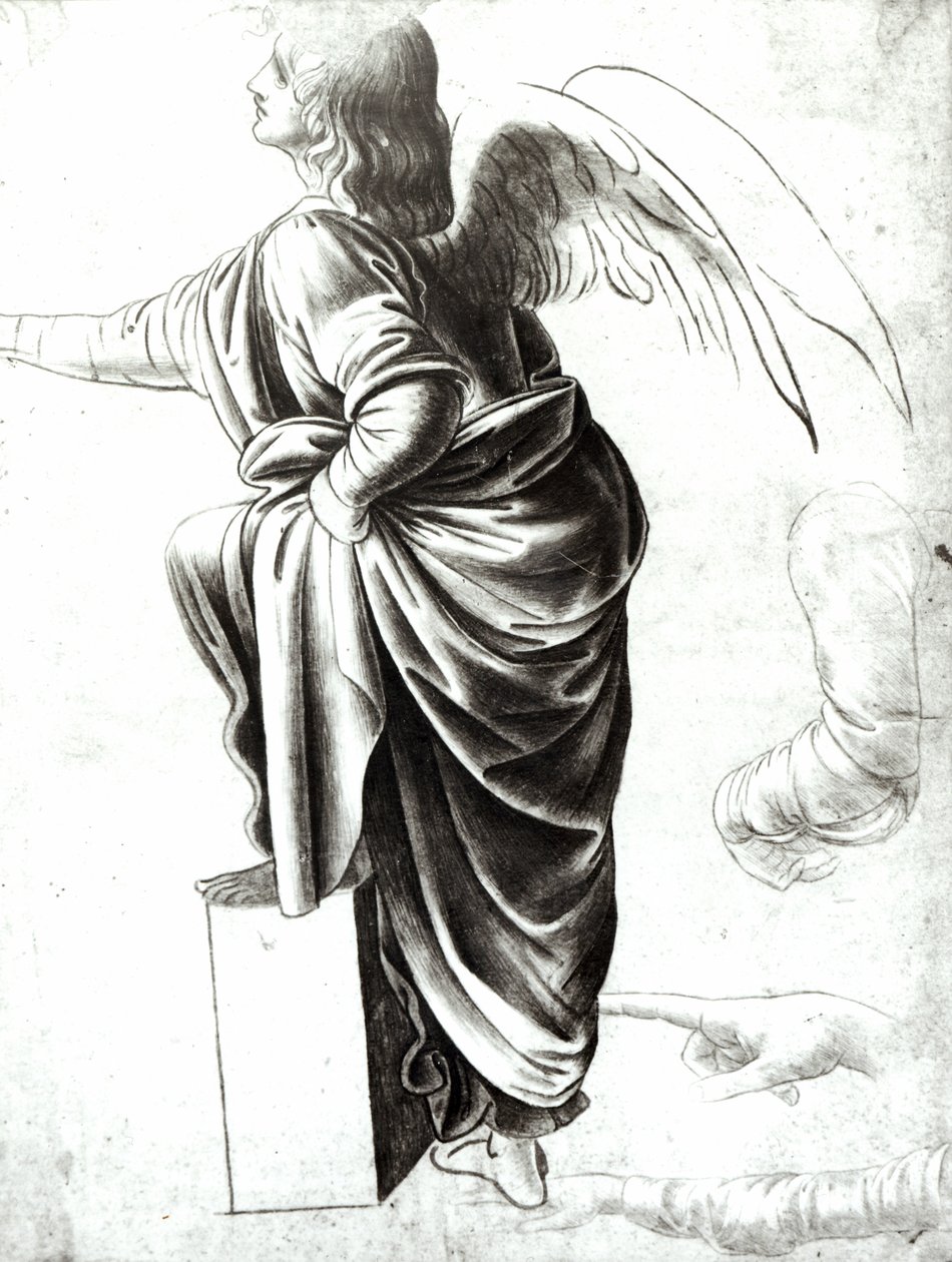 Studie van een engel (krijt op papier) door Leonardo da Vinci