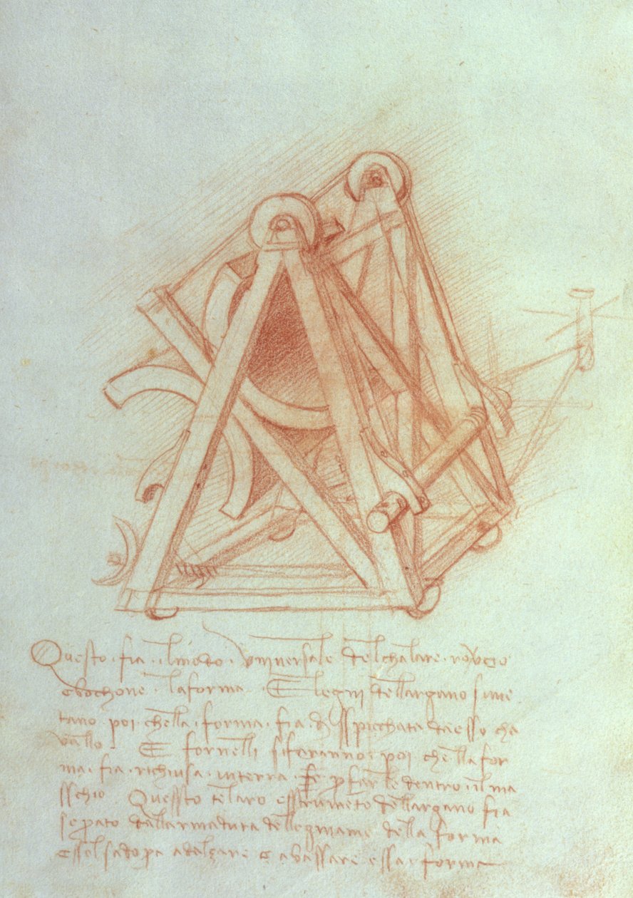 Studie van het Houten Frame met Gietvorm voor het Sforza Paard, fol. 154v uit het Codex Madrid II, ca. 1491-93 door Leonardo da Vinci