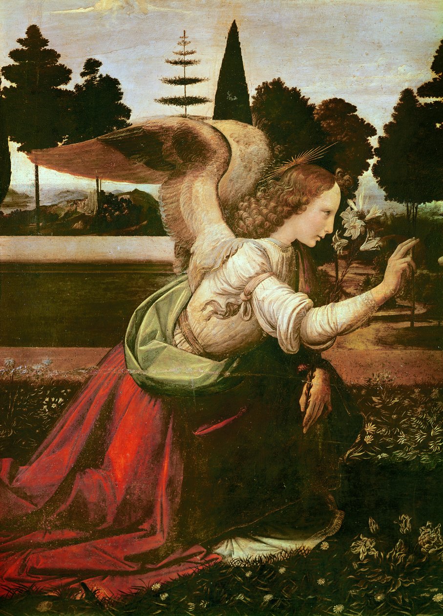 De annunciatie (detail) door Leonardo da Vinci