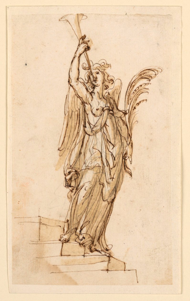 Ontwerp voor Beeldhouwwerk: Engel die Trompet Blaast door Leonardo Scaglia