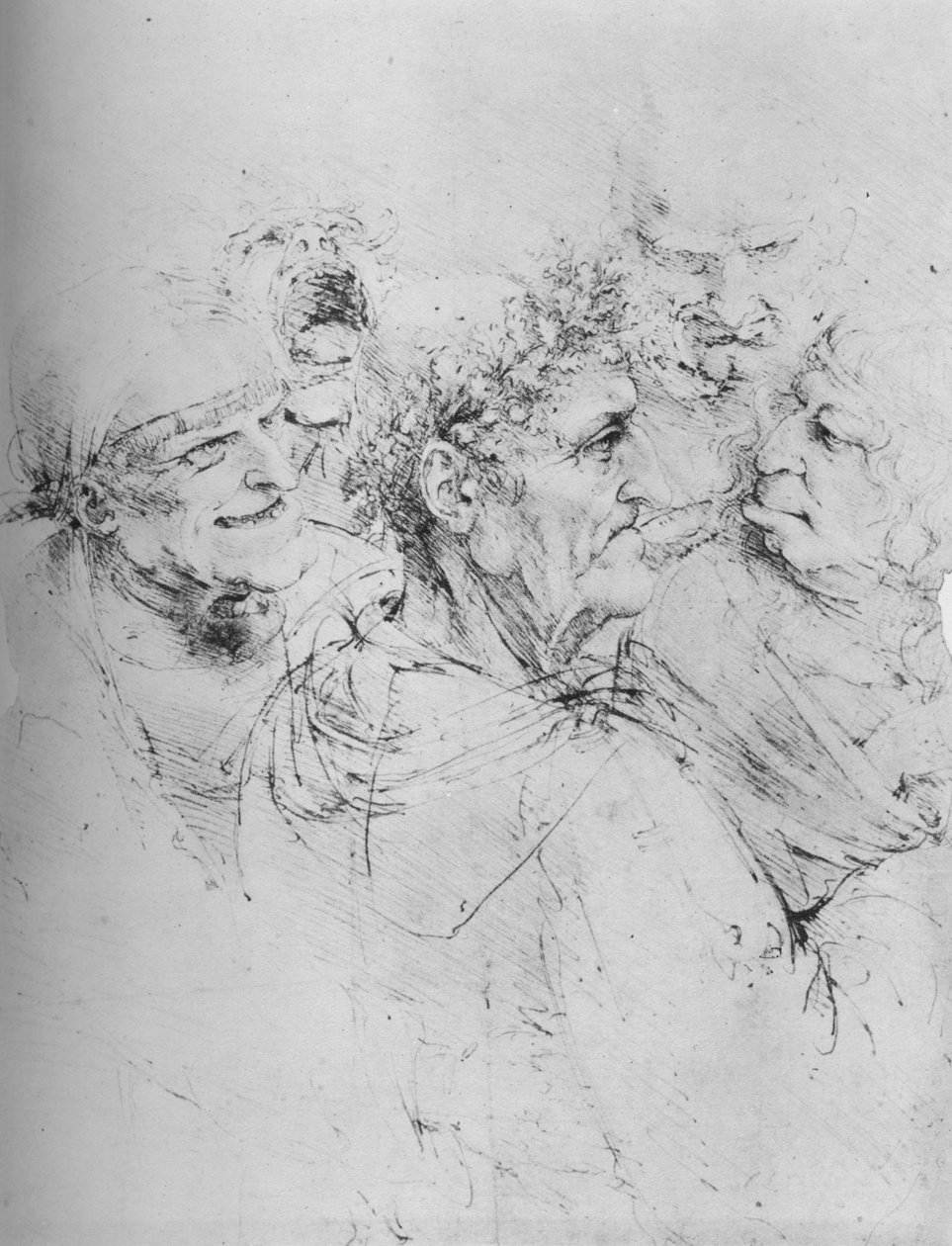 Vijf groteske hoofden, ca. 1480 door Leonardo da Vinci