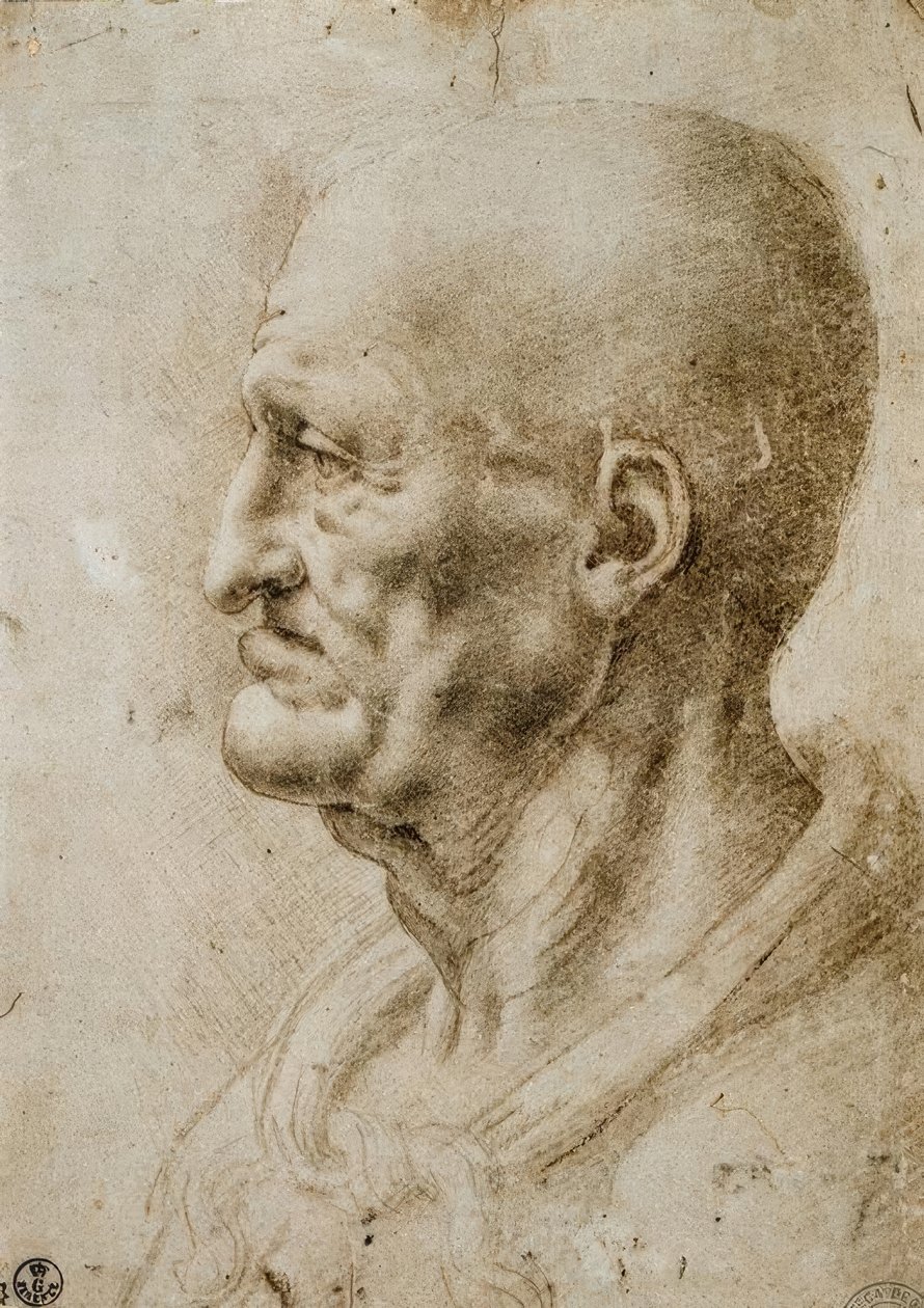 Hoofdstudie van een oude man door Leonardo da Vinci