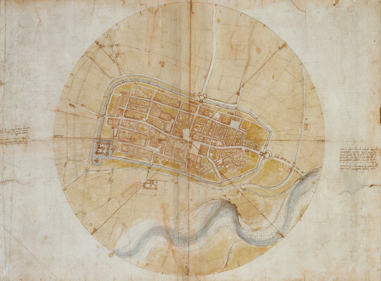 Plattegrond van Imola door Leonardo da Vinci