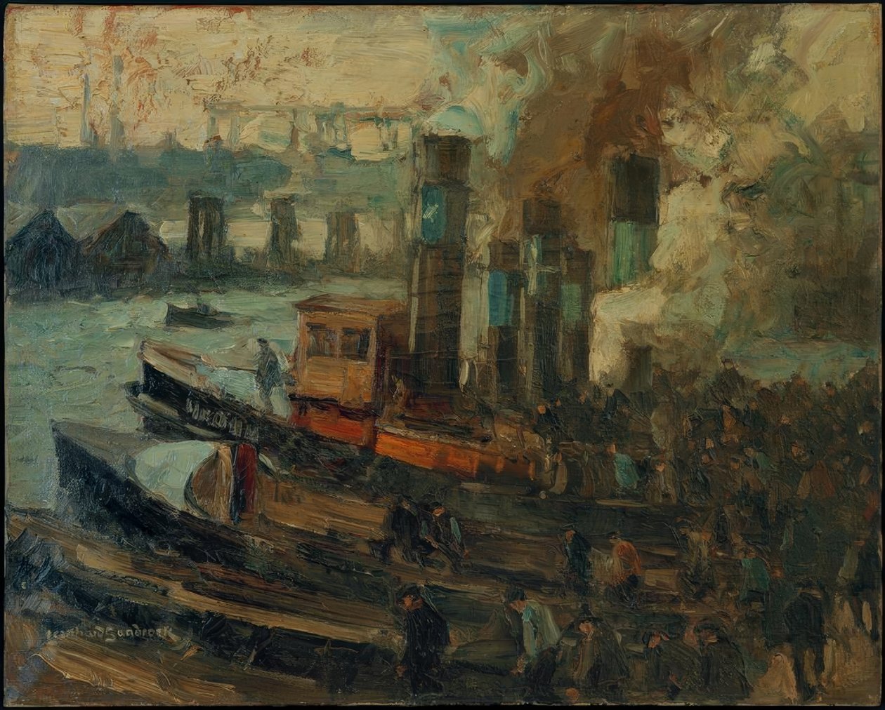 Vertrek van de havenarbeiders (Hamburg) door Leonhard Sandrock