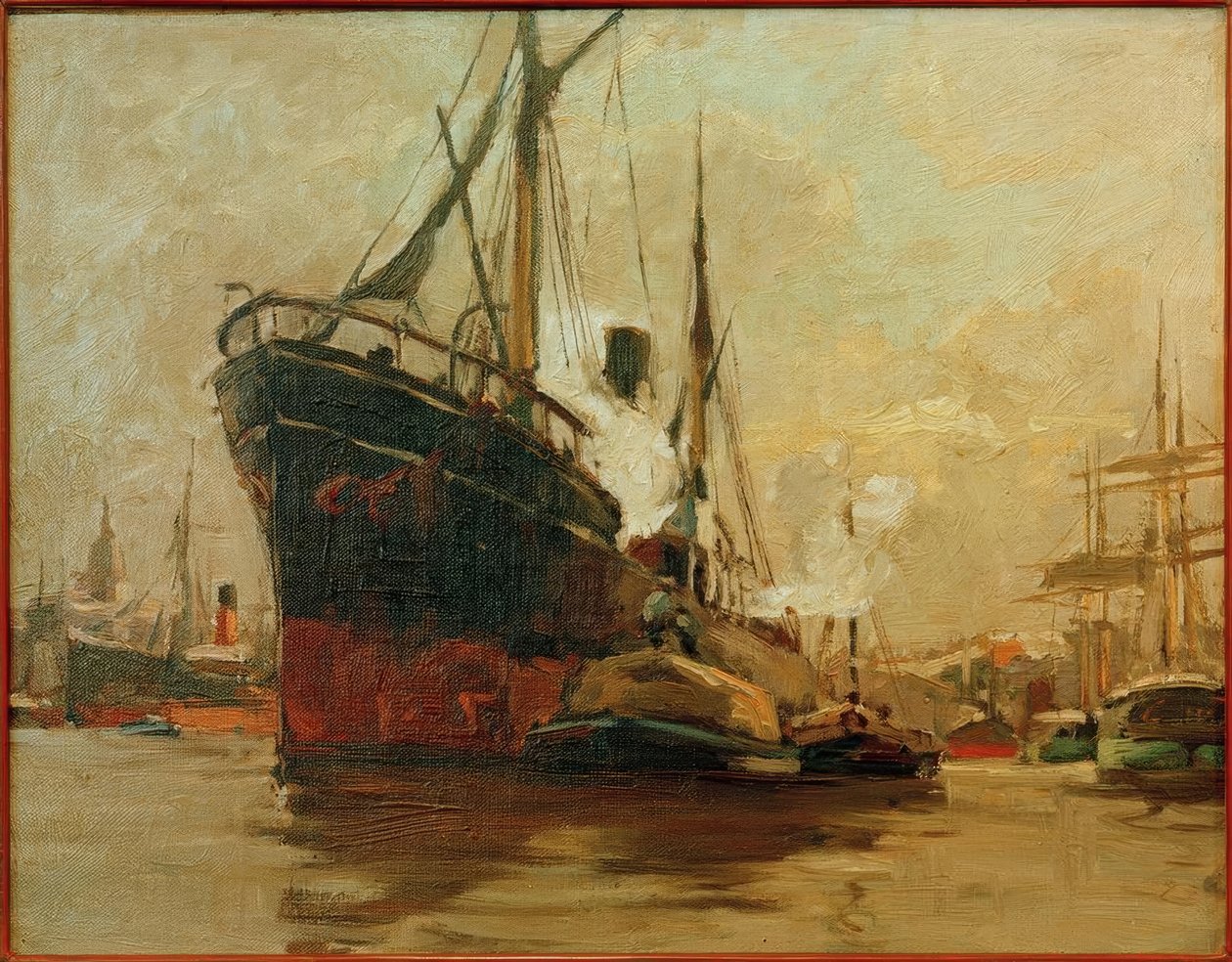 Stoomboot in de haven door Leonhard Sandrock