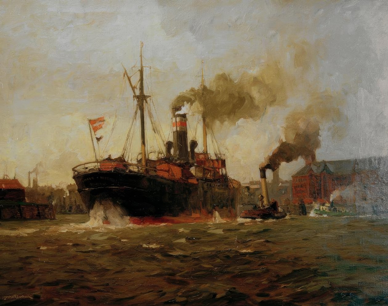 L. Sandrock, Vertrekkende stoomboot door Leonhard Sandrock