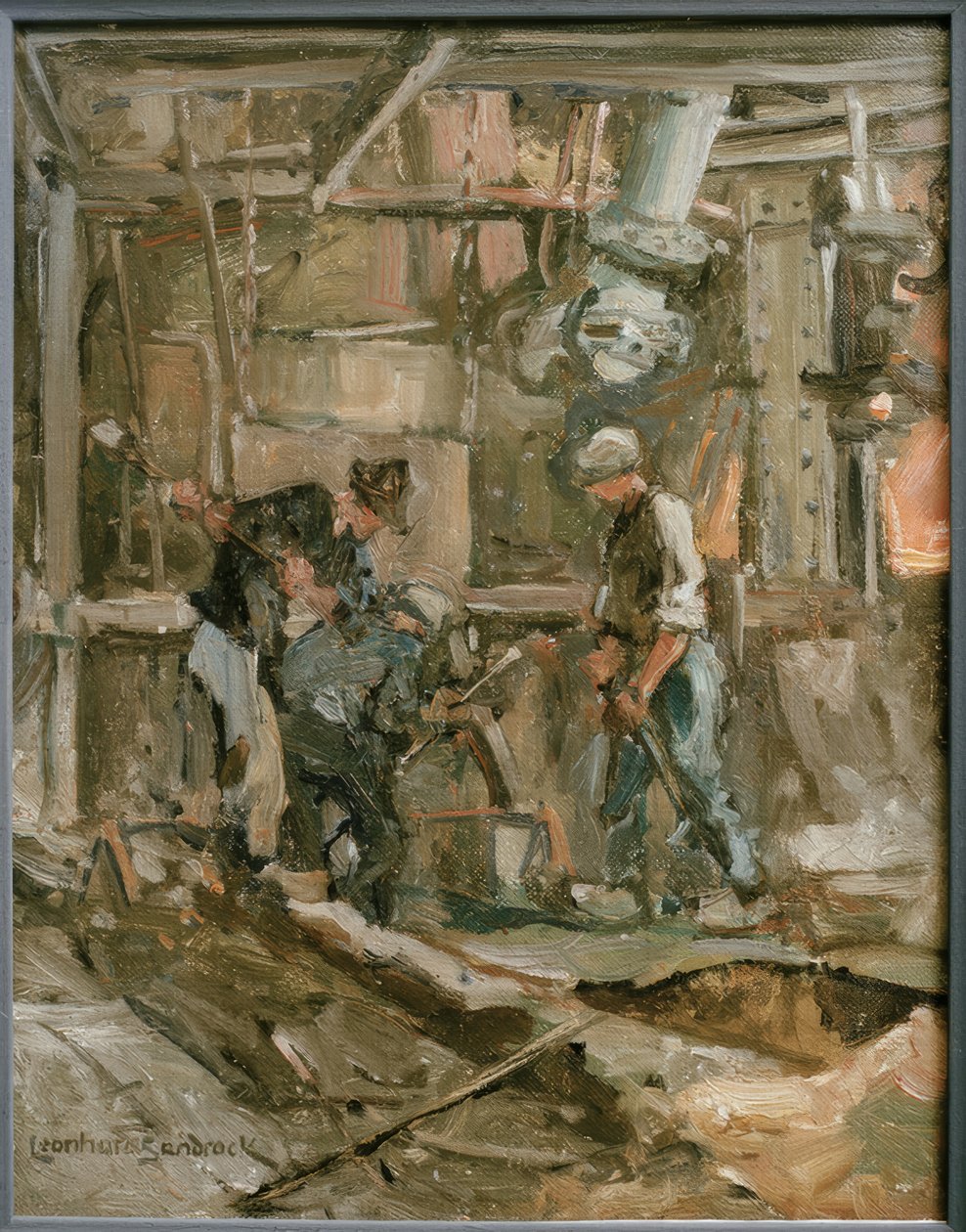 L. Sandrock, reparatiewerkzaamheden in de staalfabriek door Leonhard Sandrock