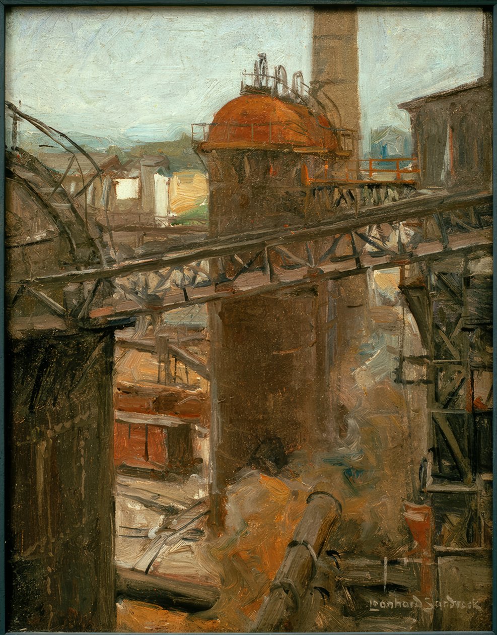 L. Sandrock, uitzicht op een huttenwerk door Leonhard Sandrock