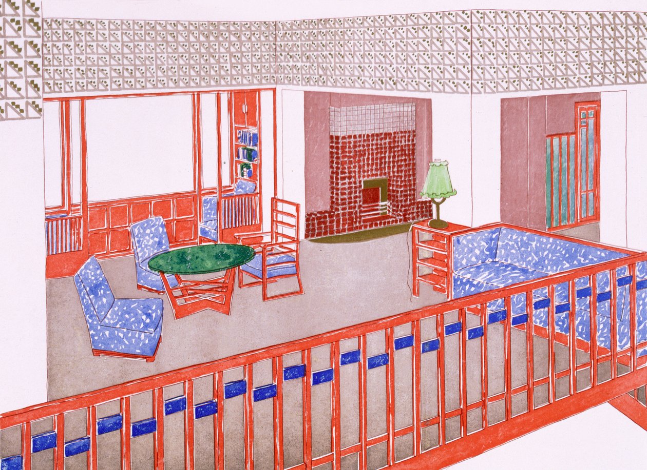 Woonkamer, begin 1900 door Leopold Bauer