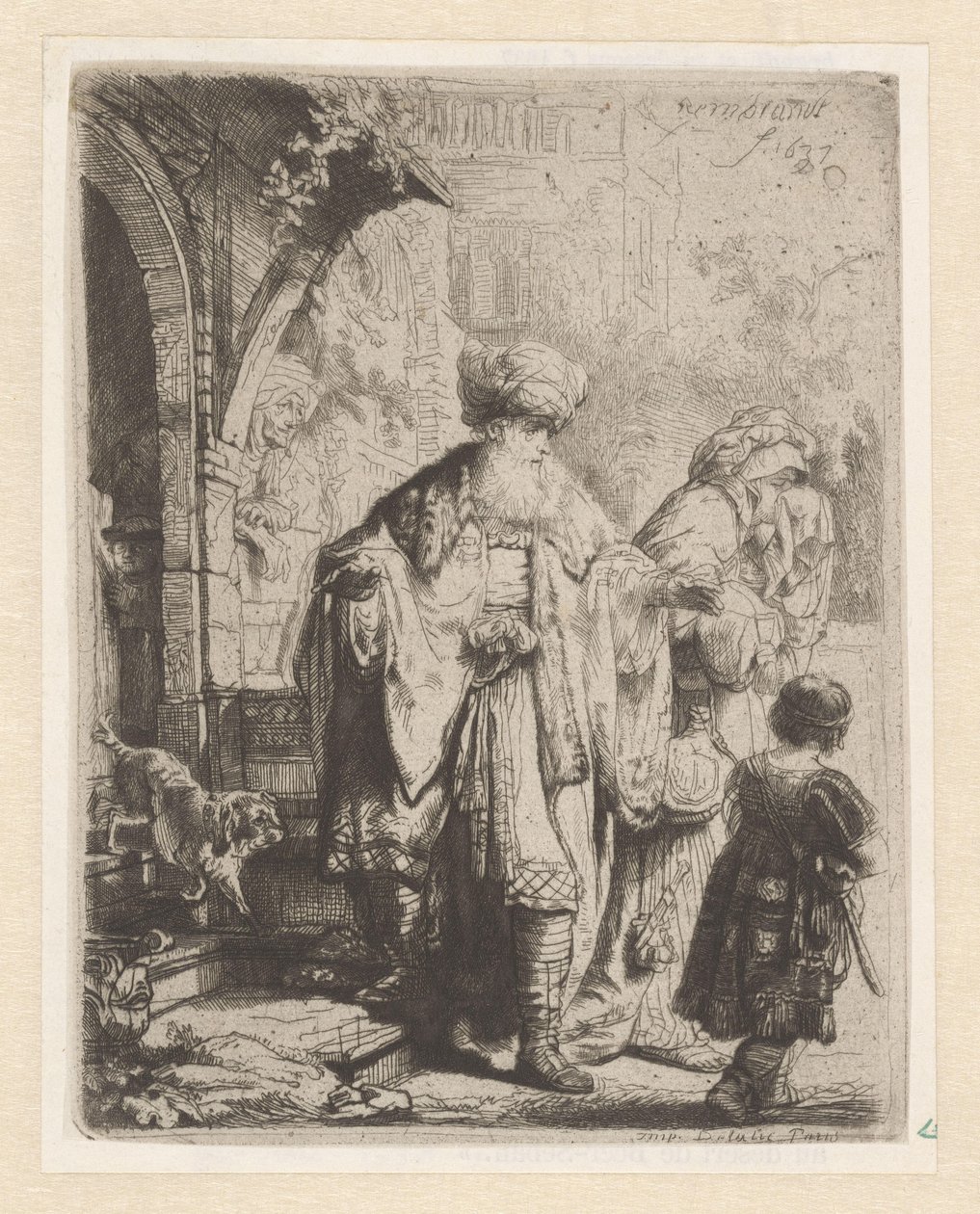 Abraham verdrijft Hagar en Ismaël door Leopold Flameng
