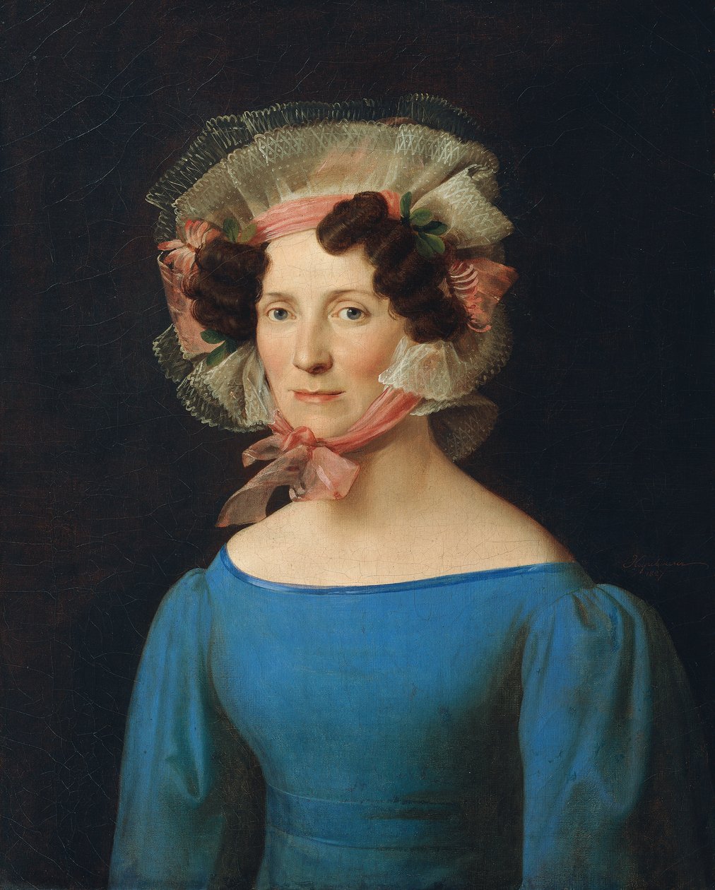 Dame in blauwe jurk door Leopold Kupelwieser