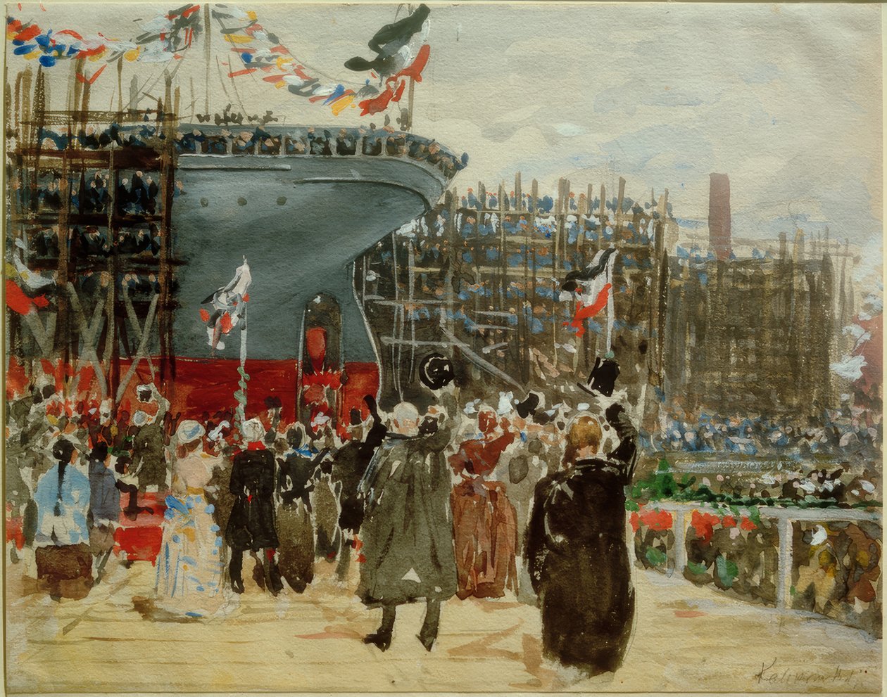 Te water laten van een schip door Leopold Karl Walter von Kalckreuth