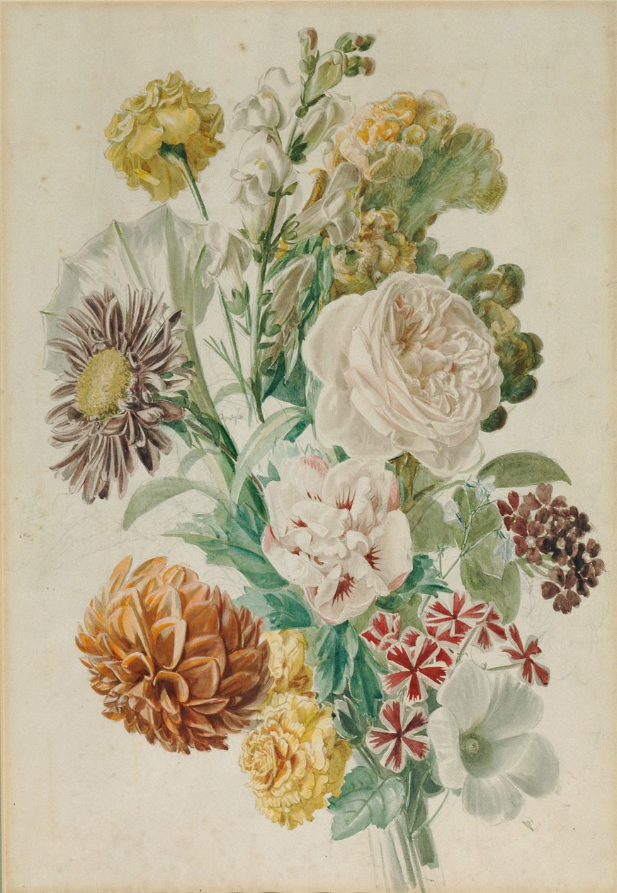 Bloemenboeket met roos en dahlia door Leopold von Stoll