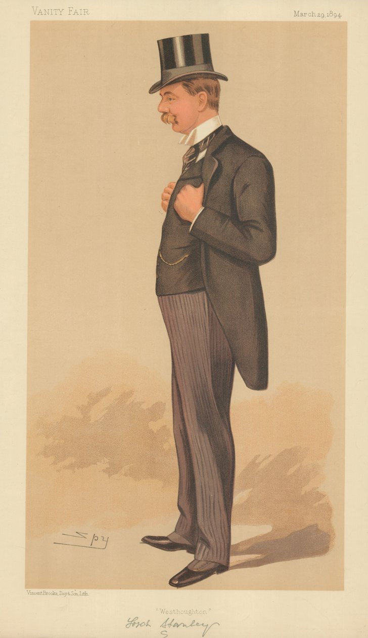 Lord Stanley MP, Westhoughton, 29 maart 1894, Vanity Fair cartoon door Leslie Matthew Ward