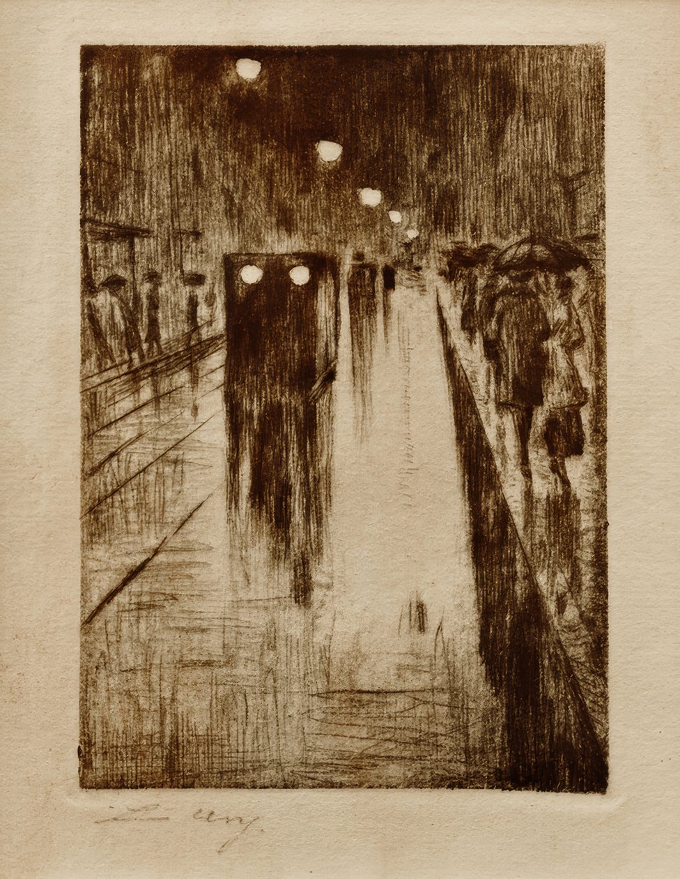 Leipziger Straße in de regen door Lesser Ury