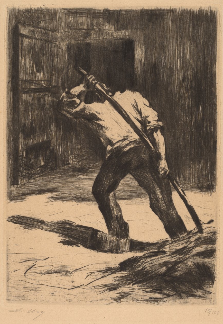 Op de vloer van de schuur door Lesser Ury