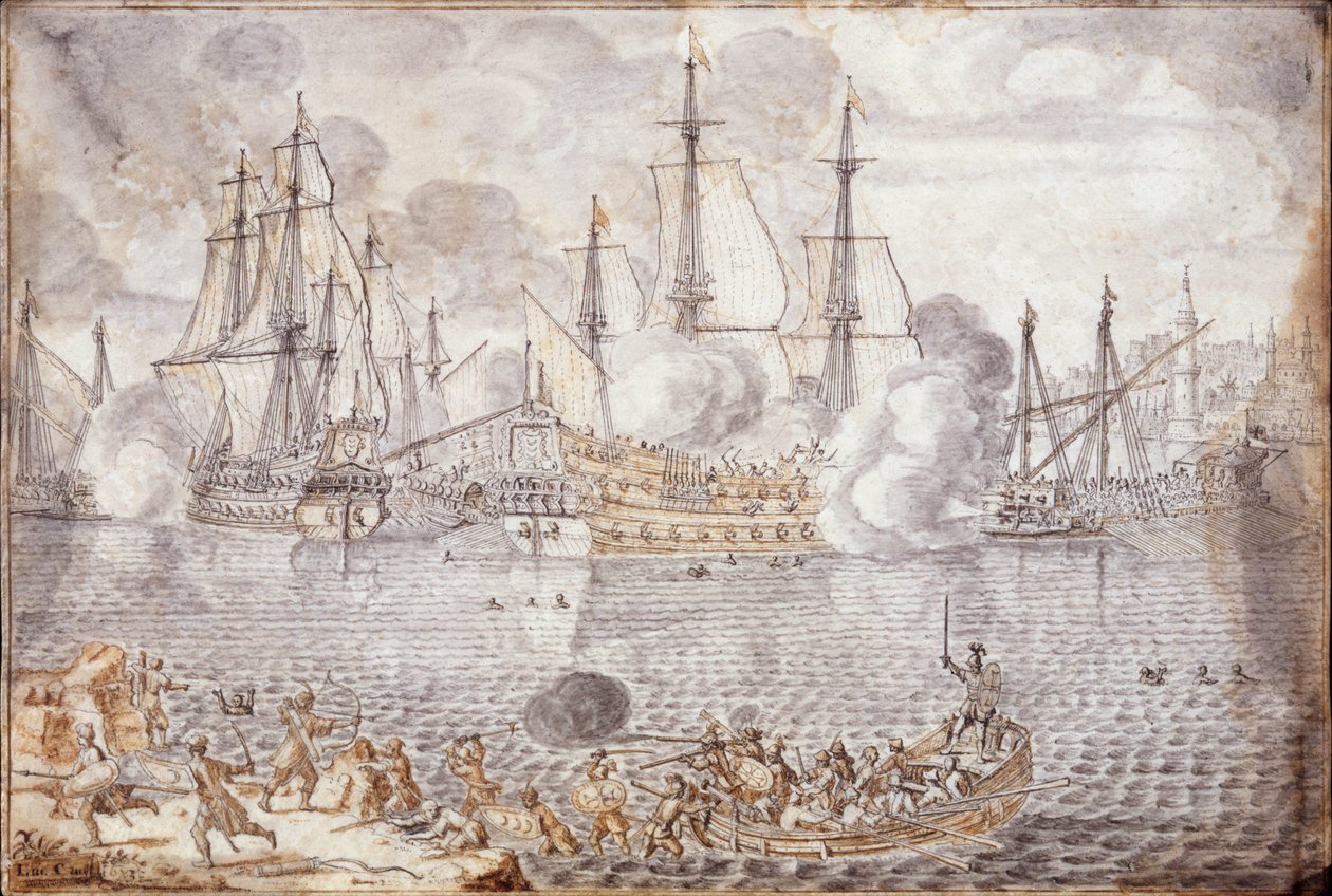 Zeeslag (Gravure) door Lievin Cruyl
