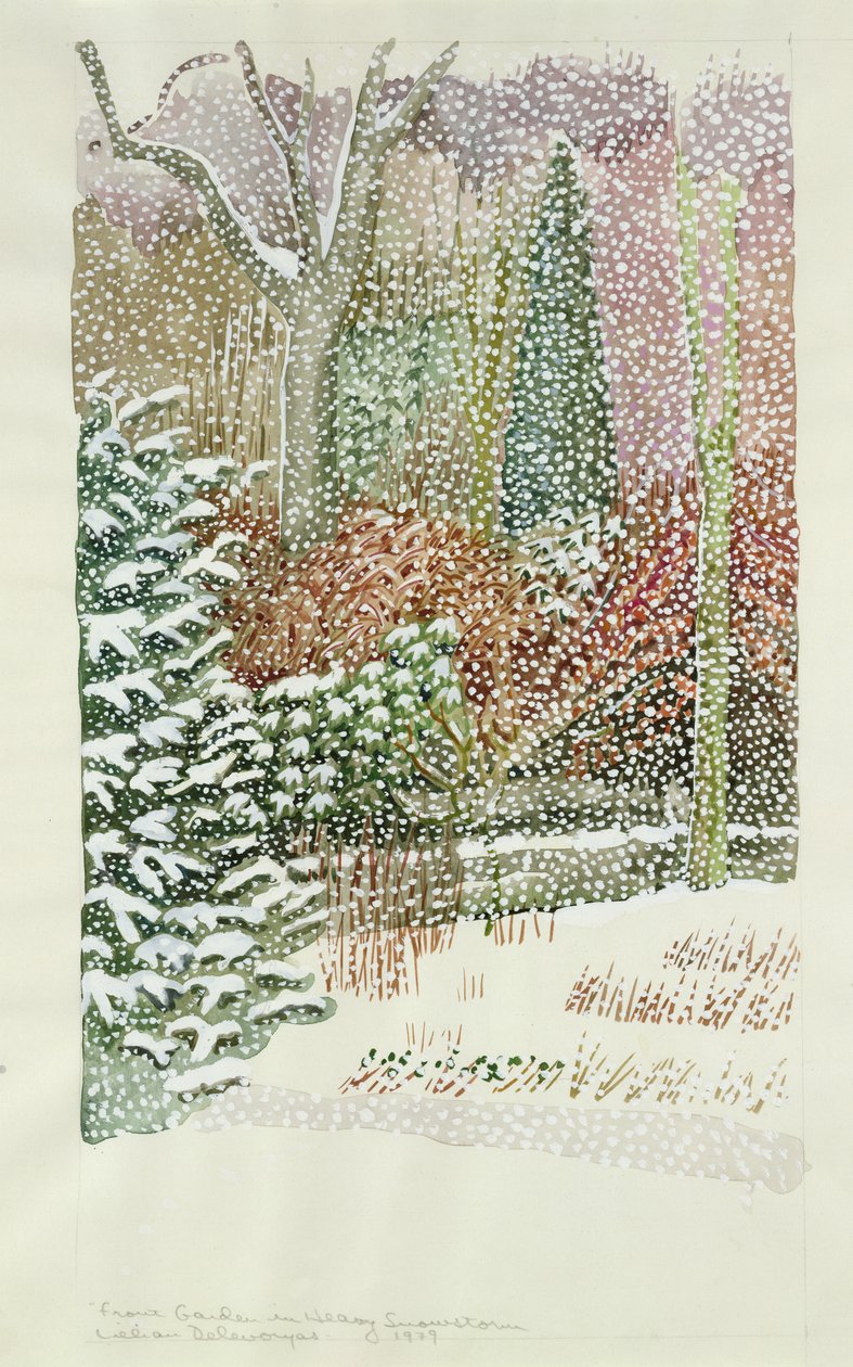 Voortuin in zware sneeuwstorm door Lillian Delevoryas