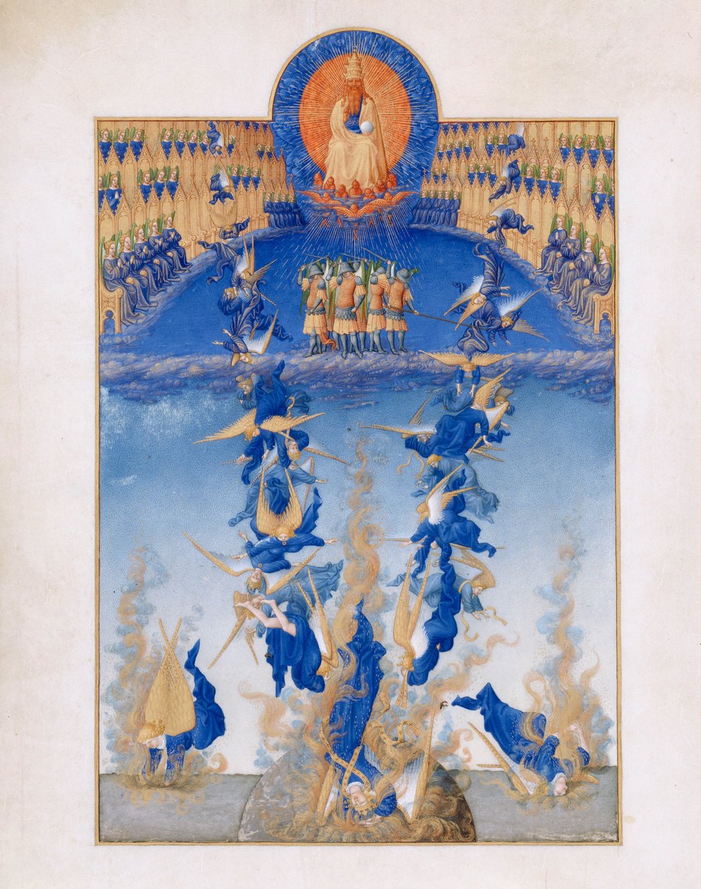 Très Riches Heures du duc de Berry Folio 64, verso: De Val van de Opstandige Engelen door Limbourg Brothers