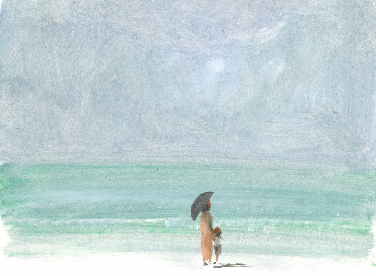 Moeder en kind (acryl op papier) door Lincoln Seligman