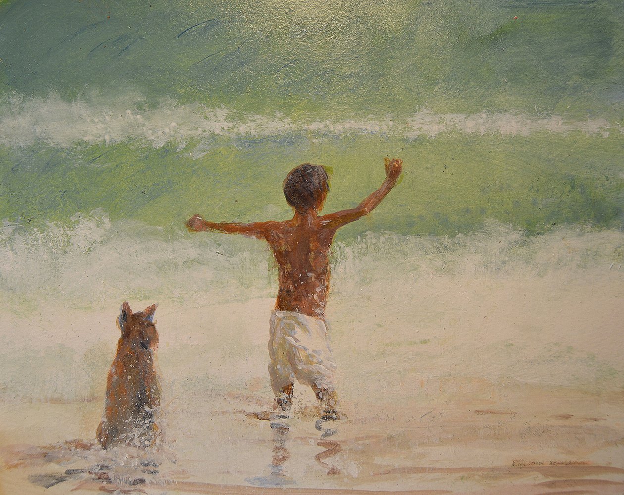 Jongen en badmeester (hond) door Lincoln Seligman