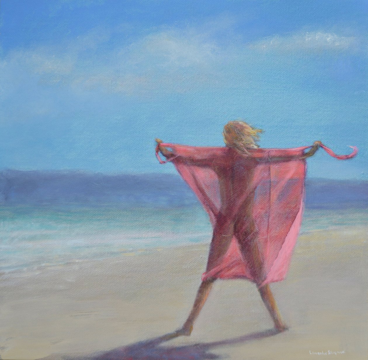 Roze Sari op het Strand door Lincoln Seligman