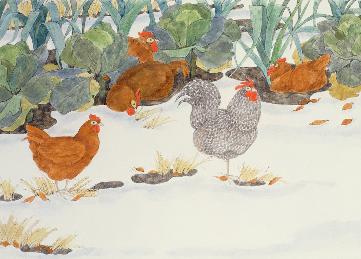 Kippen in de Groentetuin door Linda Benton