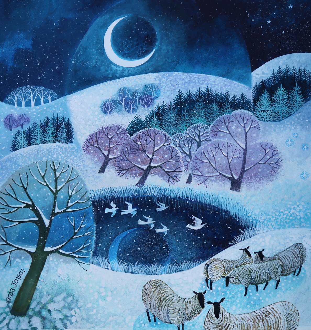 Winterse heuvels, 2025 (acrylverf op linnen) door Lisa Graa Jensen