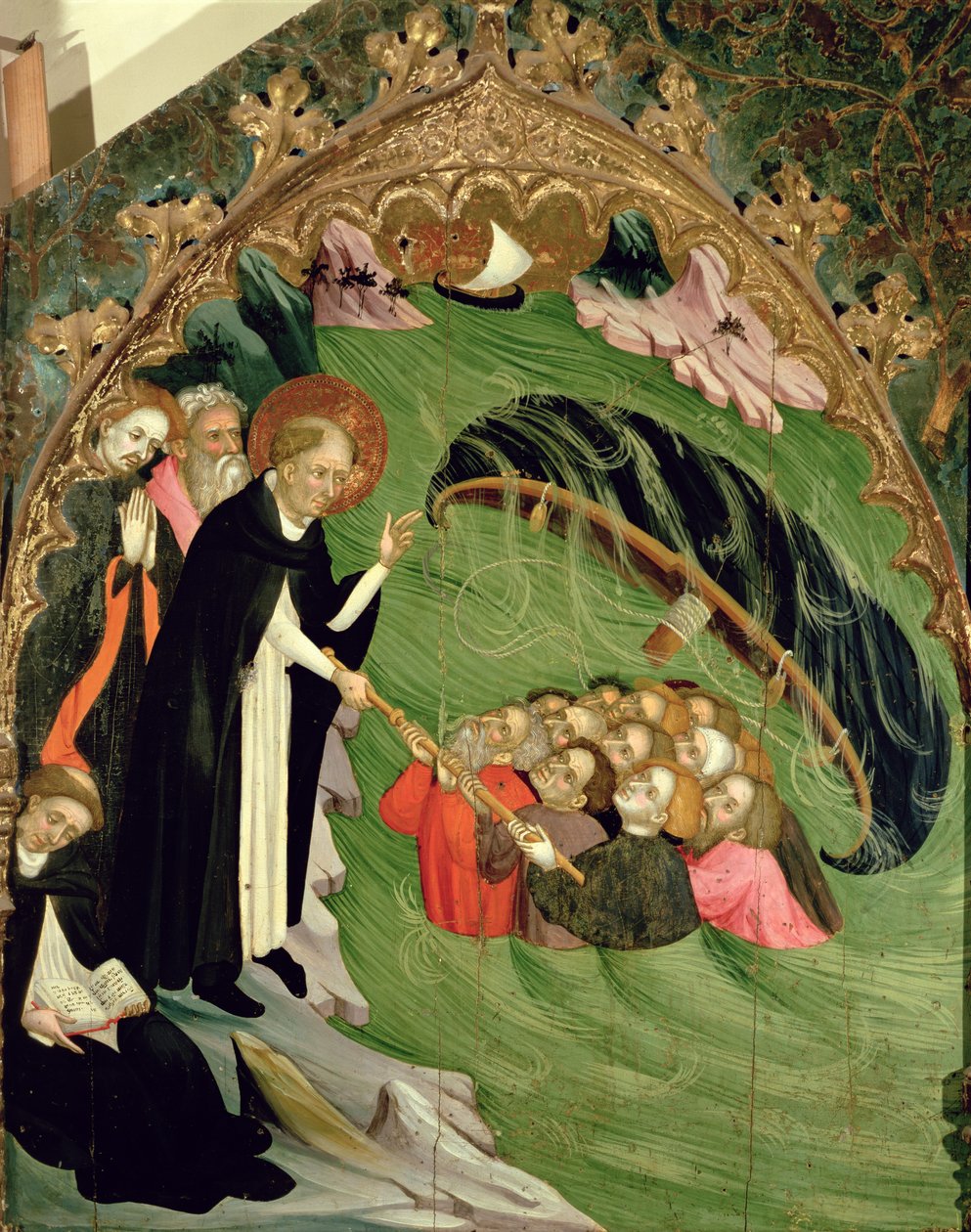 St. Dominic Redt Schipbreukelingen van de Verdrinking, detail van het Altaarstuk van St. Claire, 1415 door Lluís Borrassà