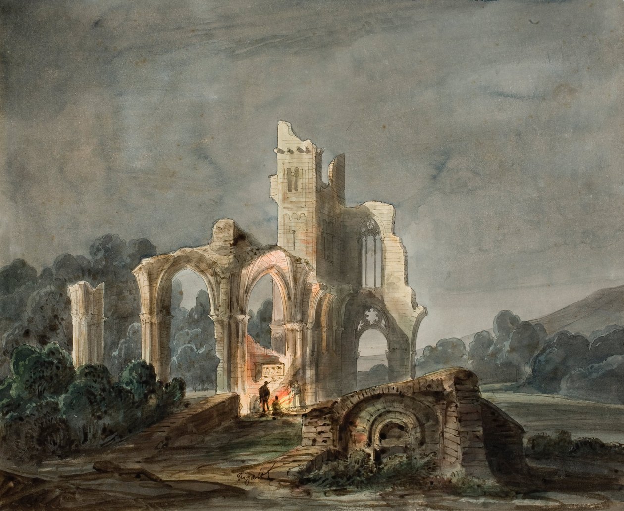 Nachtlandschap met Gotische Ruïnes door Lluís Rigalt