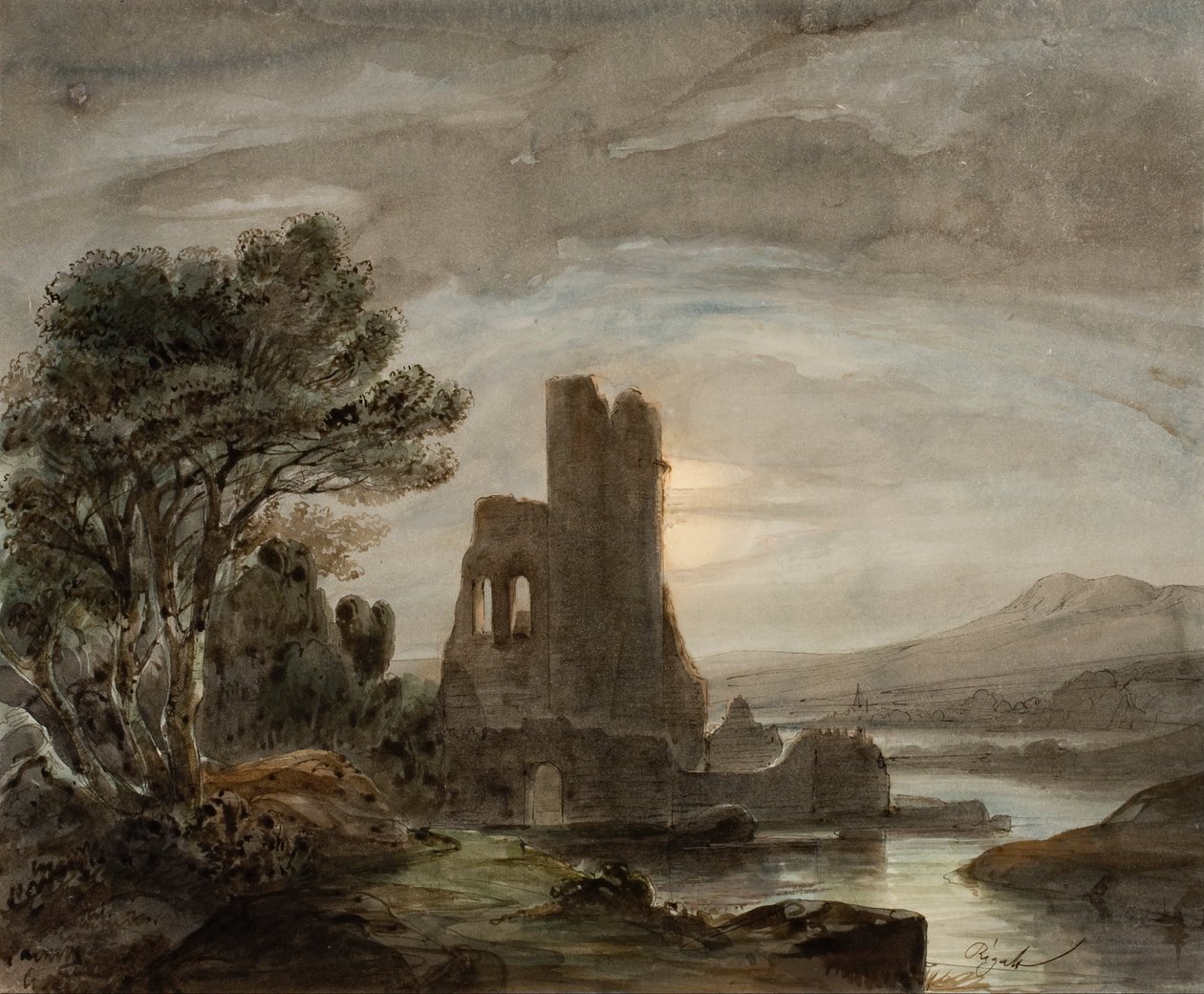 Nachtlandschap met Vernietigd Klooster door Lluís Rigalt
