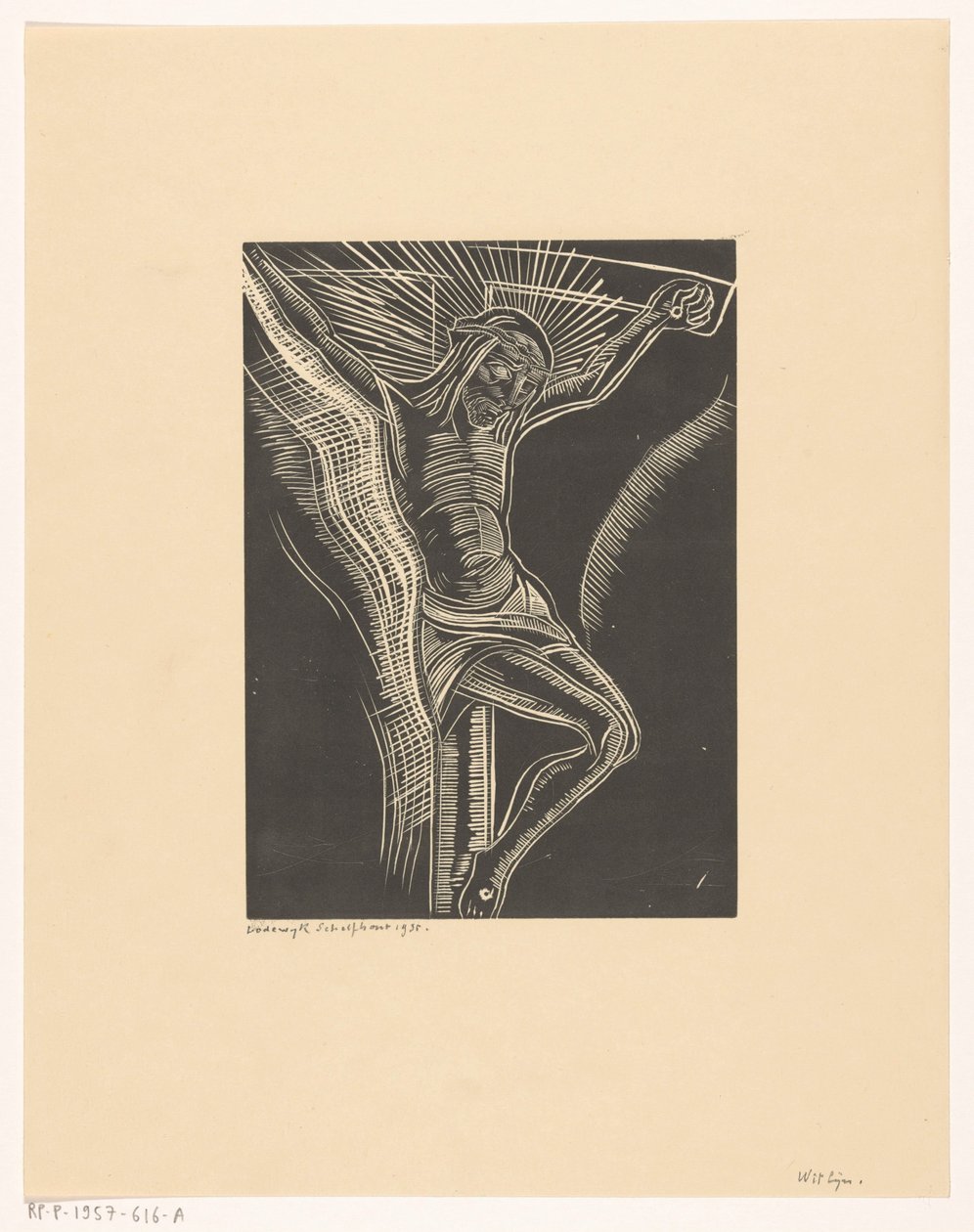 Christus aan het kruis door Lodewijk Schelfhout (signed by artist)