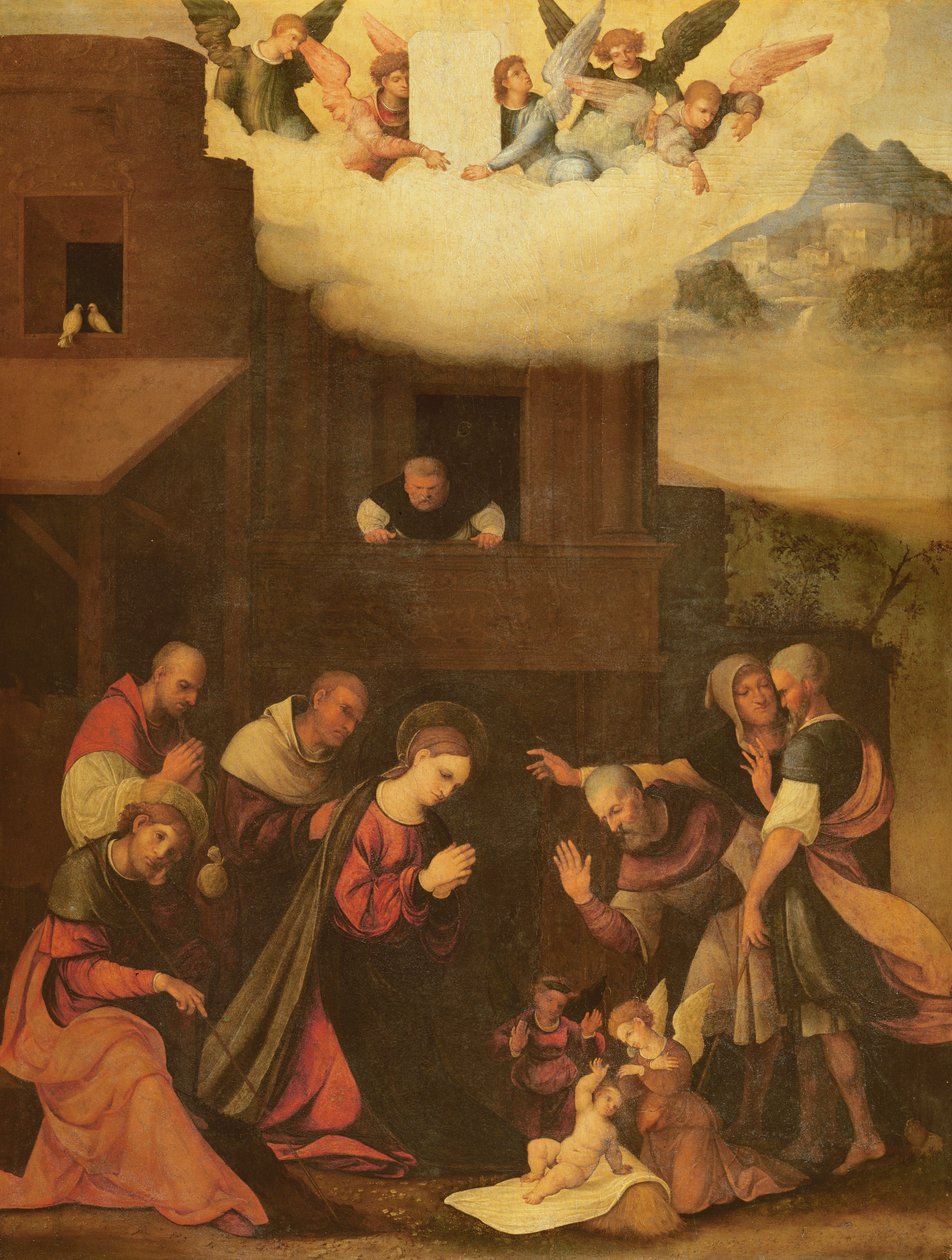 Aanbidding der herders, c.1520-24 door Lodovico Mazzolino