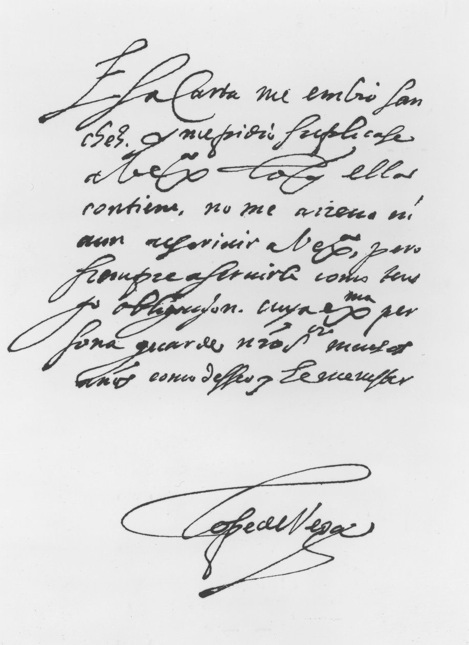 Ondertekende brief door Lope Felix de Vega Carpio