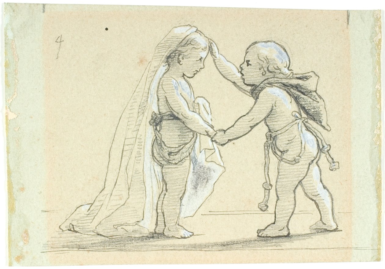 Vignet met twee kinderen door Lorenz Frølich